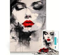 Rompecabezas de 1000 Piezas Mujer con Labios Rojos para Adolescentes Estimula la Mente Divertido,con Cierre Seguro y sin Piezas Sueltas Una Forma entretenida de Pasar el Tiempo Libre (38x26cm)