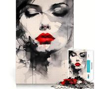 Rompecabezas de 1000 Piezas Mujer con Labios Rojos para Adolescentes Juego de Habilidades mentales Corte láser para un Ajuste Actividad grupal Relajante para Interiores (50x75cm)