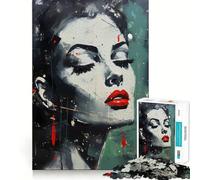 Rompecabezas de 1000 Piezas Mujer con Labios Rojos para Adultos Juego Que estimula la Mente Superficie Lisa y sin Rebabas Un pasatiempo Fascinante para los Momentos de Ocio (50x75cm)