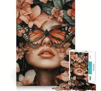 Rompecabezas de 1000 Piezas Mujer con máscara de Mariposa y Flores Divertido Ejercicio Mental Piezas de Ajuste preciso Una Forma entretenida de Pasar el Tiempo Libre (38x52cm)