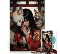 Rompecabezas de 1000 Piezas Mujer con Zorros en un Entorno japonés Juego cognitivo y Divertido con Estructura de Encaje preciso Actividad para Fortalecer los Lazos Familiares (50x75cm)