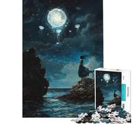 Rompecabezas de 1000 Piezas Mujer contemplando el Cielo Iluminado por la Luna Actividades Divertidas en casa Carrera de Velocidad Manual Juego Educativo para Mayores de 14 años (50x75cm)