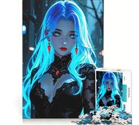 Rompecabezas de 1000 Piezas: Mujer de Cabello Azul con Vestido de Encaje Negro, decoración de Pared, un Reto para completar, Que fomenta el Amor Entre Parejas 38x26cm