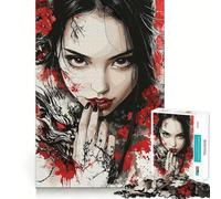 Rompecabezas de 1000 Piezas Mujer de Ojos Rojos con Lobo para Adolescentes Juguete Interactivo para armar Diseño Divertido y Coleccionable (50x75cm)