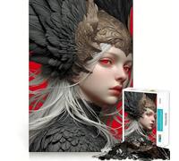 Rompecabezas de 1000 Piezas Mujer de Ojos Rojos con Tocado de Plumas para Adolescentes, Juguete de lógica Fuerte, Serene Time, Borde Transparente, Regalo Creativo (50x75cm)