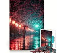 Rompecabezas de 1000 Piezas Mujer en Kimono bajo Flores de Cerezo,Ideal para ejercitar la Mente Piezas sin Rebabas y de Corte Limpio Una Actividad Absorbente para Noches tranquilas (50x75cm)