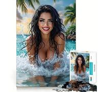Rompecabezas de 1000 Piezas Mujer en Olas del océano Tropical para Adolescentes Juego de Habilidades mentales Corte láser para un Ajuste Actividad Relajante para Grupos en Interiores