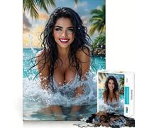 Rompecabezas de 1000 Piezas Mujer en Olas del océano Tropical para Adolescentes Juego de Memoria y concentración Calidad Profesional Ideal para Recortar y Relajarse en Grupo (38x52cm)