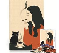 Rompecabezas de 1000 Piezas Mujer fumando con Gato para Adultos Pensamiento estratégico Escape Tranquilo Ajuste preciso Regalo Encantador (38x52cm)