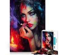 Rompecabezas de 1000 Piezas Mujer fumando con Vela para Adolescentes Juego de Habilidades mentales Corte láser para un Ajuste Actividad grupal Relajante para Interiores (38x52cm)