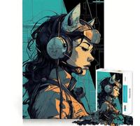 Rompecabezas de 1000 Piezas Mujer Gato con Auriculares,Arte,Entrenamiento Mental,Diversión,Tiempo de Descanso,Juego,Regalo Navideño para la Calma (50x75cm)