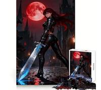 Rompecabezas de 1000 Piezas Mujer guerrera con Espada bajo la Luna roja para Adolescentes Desarrolla la lógica, la Mente y es un Juguete Divertido y fácil de armar ¡Un Regalo estupendo! (50x75cm)