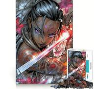 Rompecabezas de 1000 Piezas Mujer guerrera con Espada y Flores Diversión Mejora la concentración Corte láser para un Ajuste Actividad para Compartir con Seres Queridos (38x52cm)