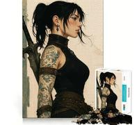 Rompecabezas de 1000 Piezas Mujer guerrera con Espada y Tatuaje Juego de Habilidad Mental Ajuste Estable Sin Piezas Que se muevan Un pasatiempo Agradable para Fines de Semana Largos (50x75cm)