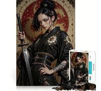 Rompecabezas de 1000 Piezas Mujer guerrera con Katana y Kimono Juego de concentración Mental Corte de precisión Bordes Lisos Actividad Absorbente para Noches tranquilas (50x75cm)