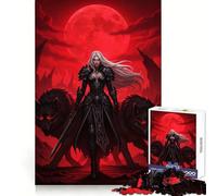 Rompecabezas de 1000 Piezas Mujer guerrera con Lobos bajo la Luna roja para Adultos Un desafío Mental Actividad Relajante Ajuste Perfecto Regalo Ideal para Las Fiestas (50x75cm)
