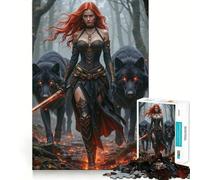 Rompecabezas de 1000 Piezas Mujer guerrera con Lobos en el Bosque para Adultos Juego Divertido y fácil de armar Ideal para divertirse en Familia (50x75cm)