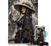 Rompecabezas de 1000 Piezas Mujer guerrera con Tigre Blanco Juguete para desarrollar la Capacidad cognitiva Superficie Lisa y sin Rebabas Actividad Relajante para Grupos en Interiores (50x75cm)