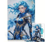 Rompecabezas de 1000 Piezas Mujer guerrera de Cabello Azul Ideal para decoración,un Reto Mental,un Juego de Paz o una Pieza de Arte navideña 38x26cm