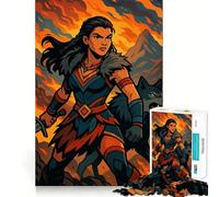 Rompecabezas de 1000 Piezas Mujer Guerrera Lobo Ardiente para potenciar la concentración y divertirse Corte láser para un Ajuste Actividad para Compartir con Seres Queridos (38x26cm)