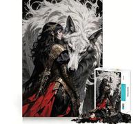 Rompecabezas de 1000 Piezas Mujer Guerrera y Lobo Blanco para Adolescentes Juego de concentración Mental Corte de precisión Bordes Lisos Juego Ideal para Rellenar Calcetines navideños (50x75cm)