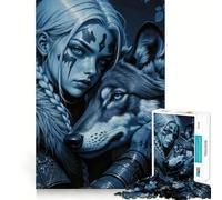 Rompecabezas de 1000 Piezas Mujer Guerrera y Lobo Juego de Habilidad Mental Ajuste Estable Sin Piezas Sueltas Un pasatiempo Ideal para Fines de Semana Largos (38x26cm)