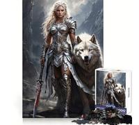 Rompecabezas de 1000 Piezas Mujer Guerrera y Lobo para Adultos Estimula la Mente, fomenta la Tranquilidad y Proporciona un excelente Entretenimiento (38x52cm)