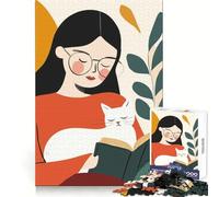 Rompecabezas de 1000 Piezas Mujer Leyendo con Gato para Adolescentes Ideal para Relajarse, divertirse y Disfrutar Un Regalo Memorable (38x52cm)