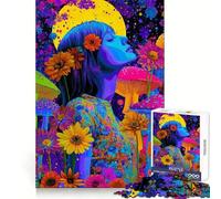 Rompecabezas de 1000 Piezas Mujer psicodélica con Flores y Setas para Adolescentes Juego Inteligente de Rompecabezas Tiempo de Aprendizaje Imagen para armar Regalo Encantador (38x52cm)