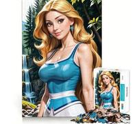 Rompecabezas de 1000 Piezas Mujer Rubia con Vestido Azul Juego de Ajuste preciso Juguete Creativo y Divertido Juego Relajante Tranquilo 38x26cm