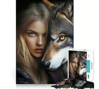 Rompecabezas de 1000 Piezas Mujer Rubia y su Lobo Diversión con articulaciones precisas,Actividad Cerebral Inteligente,Entretenimiento Relajante,Regalo de cumpleaños 38x52cm