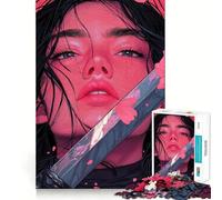 Rompecabezas de 1000 Piezas Mujer samurái con Espada para Adolescentes Juguete de lógica Resistente Juego de Escape Tranquilo Bordes Transparentes Regalo de cumpleaños (50x75cm)