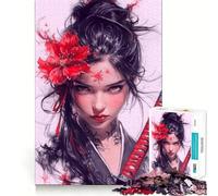 Rompecabezas de 1000 Piezas Mujer samurái con Flor roja para Adolescentes Juguete Que desafía la Mente Pasatiempo Tranquilo Corte preciso Regalo de Temporada (50x75cm)