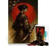 Rompecabezas de 1000 Piezas Mujer samurái con Katana y Luna roja para Adultos Juguete Inteligente y Divertido Bordes Suaves Regalo Ideal para Festivales (50x75cm)