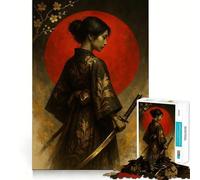 Rompecabezas de 1000 Piezas Mujer samurái con Katana y Luna roja para Adultos Rompecabezas Suave para Relajarse Imagen de Regalo de Papá Noel (38x52cm)