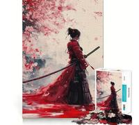 Rompecabezas de 1000 Piezas Mujer samurái de Rojo para Adolescentes Juguete Que desafía la Mente Pasatiempo Tranquilo Corte preciso Regalo de Temporada (38x26cm)