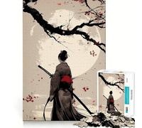 Rompecabezas de 1000 Piezas Mujer samurái en Flor de Cerezo para Adolescentes Juguete de lógica Tipo Tren para aliviar el estrés Corte Suave Regalo Memorable (38x52cm)