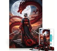 Rompecabezas de 1000 Piezas Mujer samurái Frente a un dragón Rojo para Adultos Ideal para Mejorar la Memoria, aliviar el estrés y armar (38x26cm)