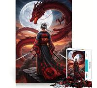 Rompecabezas de 1000 Piezas Mujer samurái Frente a un dragón Rojo para Adultos Juguete Inteligente para armar Juntos Diversión con Corte preciso Exhibición artística (38x52cm)