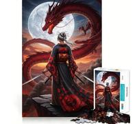 Rompecabezas de 1000 Piezas Mujer samurái Frente a un dragón Rojo para Adultos Refuerza la Memoria, entretiene y se Divierte Regalo Elegante (50x75cm)