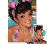 Rompecabezas de 1000 Piezas Mujer Sonriente Junto a la Piscina para Adolescentes Juguete para ejercitar la Mente Diseño Relajante Regalo Ideal para armar (50x75cm)