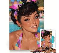 Rompecabezas de 1000 Piezas Mujer Sonriente Junto a la Piscina para Adolescentes Juguete para ejercitar la Mente Diseño Relajante Regalo Ideal para armar (38x26cm)