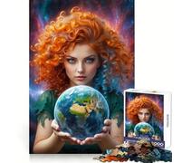 Rompecabezas de 1000 Piezas Mujer sosteniendo la Tierra para Adolescentes Actividad Cerebral Tiempo Bien invertido Bordes impecables (50x75cm)