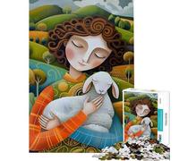 Rompecabezas de 1000 Piezas Mujer sosteniendo un Cordero en un Paisaje Rompecabezas de 1000 Piezas Juguetes de decoración para el hogar Decoración (38x52cm)