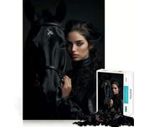 Rompecabezas de 1000 Piezas Mujer y Caballo Negro para Adultos Diversión y Entrenamiento Mental Corte de precisión Bordes Lisos Actividad Absorbente para Noches tranquilas (38x26cm)