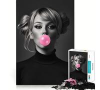 Rompecabezas de 1000 Piezas Mujer y Chicle Rosa para Adultos Mejora la Capacidad Mental Juego con Corte láser para un Ajuste Diversión Nocturna en Familia (38x52cm)