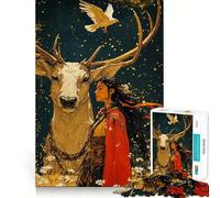 Rompecabezas de 1000 Piezas Mujer y Ciervo Blanco - Diversión con Memoria - Superficie Lisa y sin Rebabas - Un desafío entretenido para el Tiempo Libre (38x52cm)