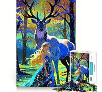 Rompecabezas de 1000 Piezas Mujer y Ciervo en el Bosque Encantado para Adultos Juego Que estimula la Mente Superficie Lisa y sin Rebabas Un pasatiempo Fascinante para los Momentos de Ocio (38x52cm)