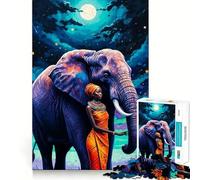 Rompecabezas de 1000 Piezas Mujer y Elefante bajo el Cielo Nocturno Diversión para ejercitar la Mente Piezas de Ajuste preciso Un pasatiempo Fascinante para los Momentos de Ocio (50x75cm)