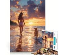 Rompecabezas de 1000 Piezas Mujer y Perro paseando por la Playa Juego cognitivo Divertido con Estructura de Encaje preciso Actividad para Fortalecer los Lazos Familiares (50x75cm)